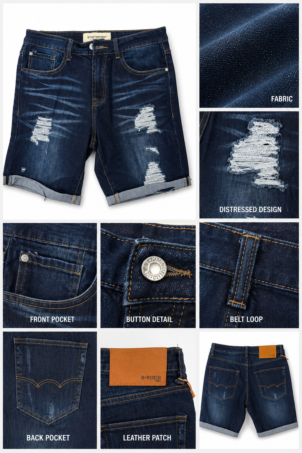 Men's Distressed Dark Wash Denim Shorts | Rolled Hem