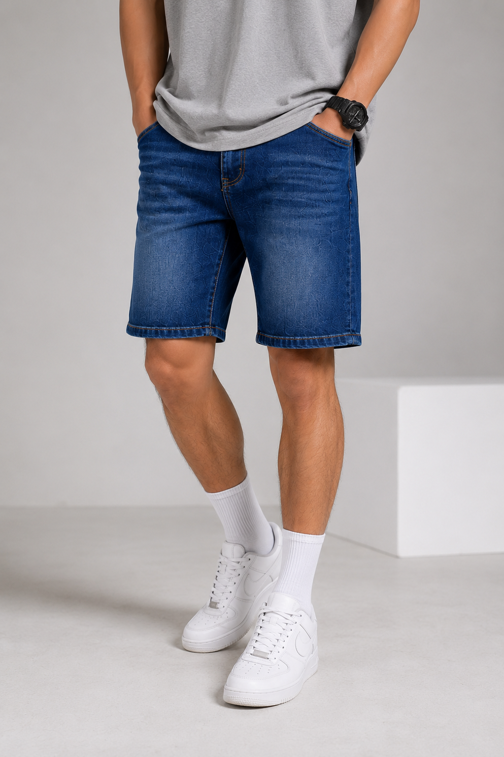 Men's Indigo Wash Denim Shorts | Regular Fit Casual Shorts
