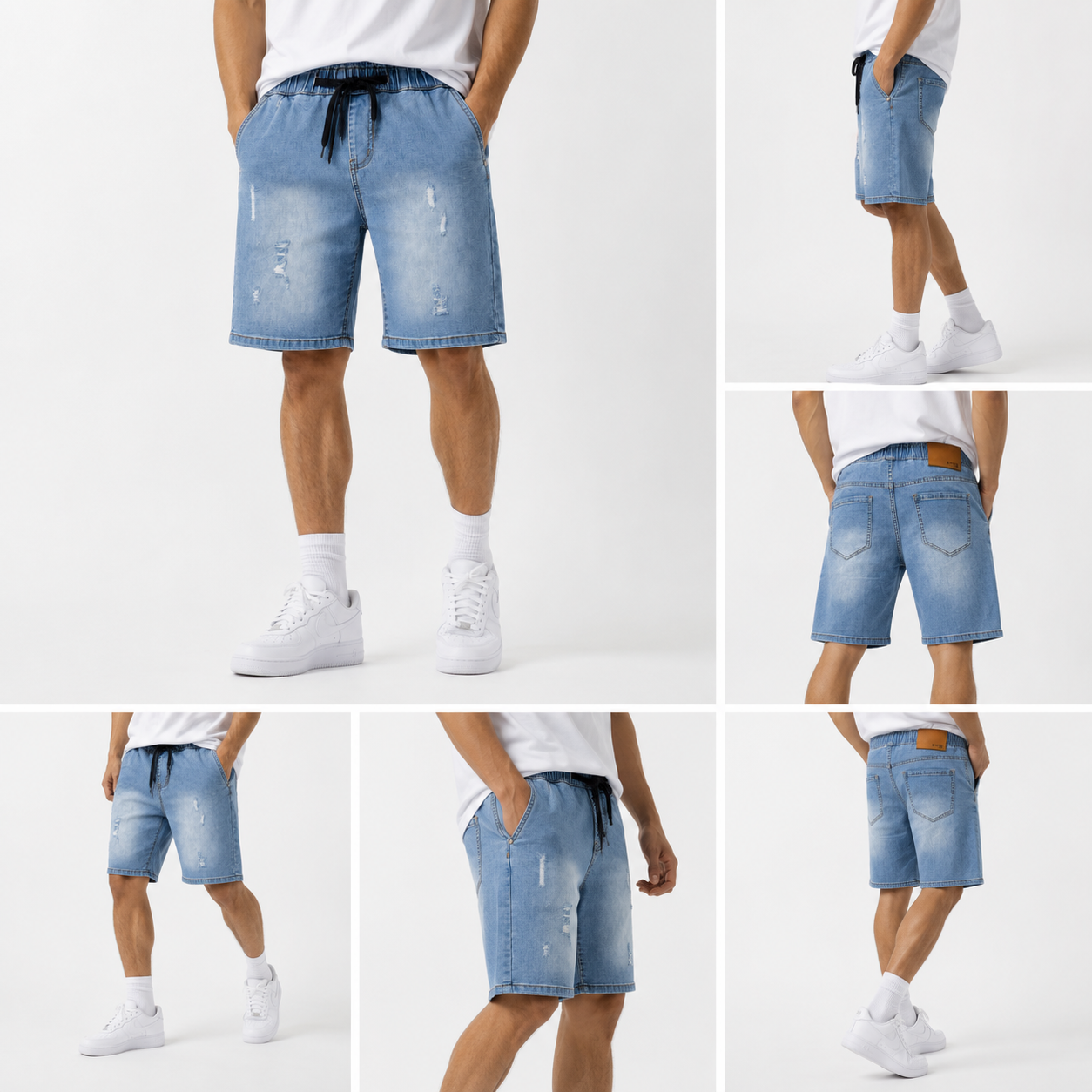 Men's Light Wash Drawstring Denim Shorts | Relaxed Fit
