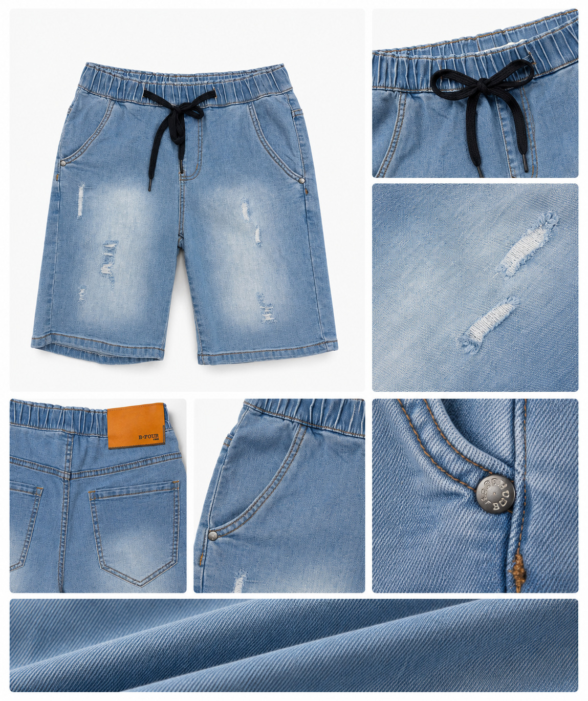 Men's Light Wash Drawstring Denim Shorts | Relaxed Fit