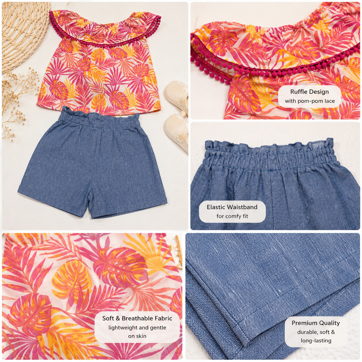 Girls Tropical Ruffle Top & Shorts Set | 2T–4T