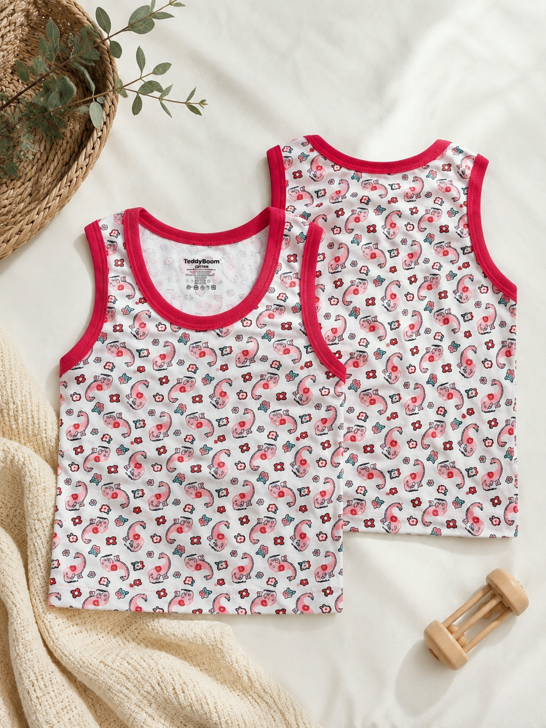 Teddy Boom Girls Cotton Singlet | Pig Print | 12–24 Months
