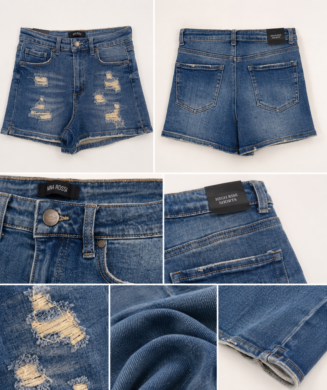 High Rise Distressed Denim Shorts | Light Wash