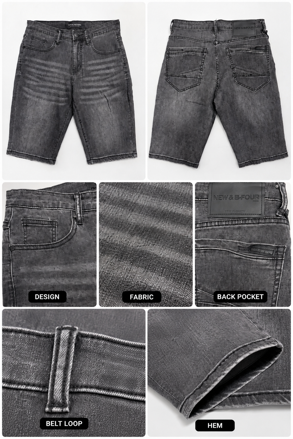 Men's Washed Grey Denim Shorts | Classic Straight Fit