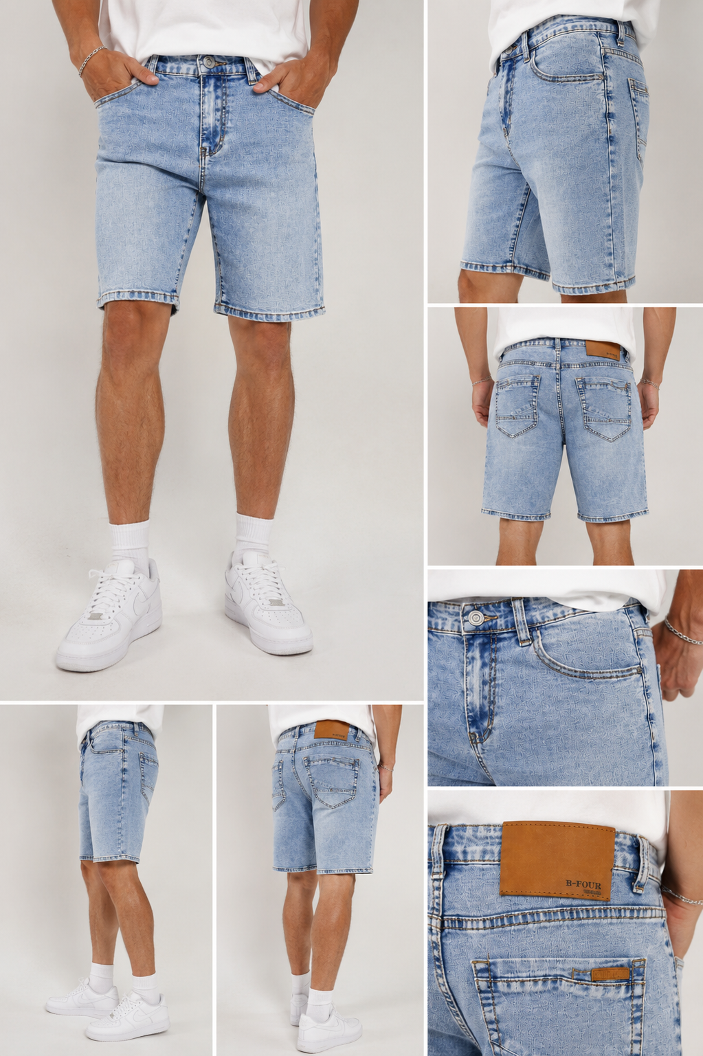 Classic Light Wash Denim Shorts for Men