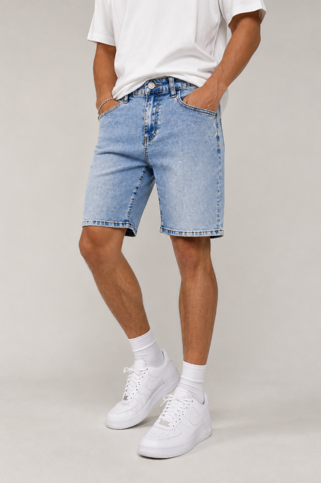 Classic Light Wash Denim Shorts for Men