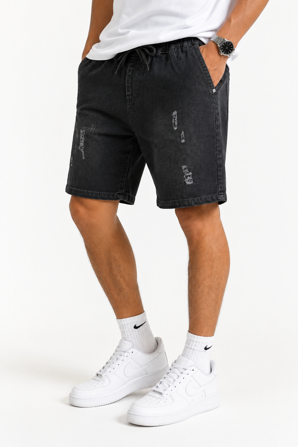 Men's Washed Denim Drawstring Shorts | Casual Comfort Fit