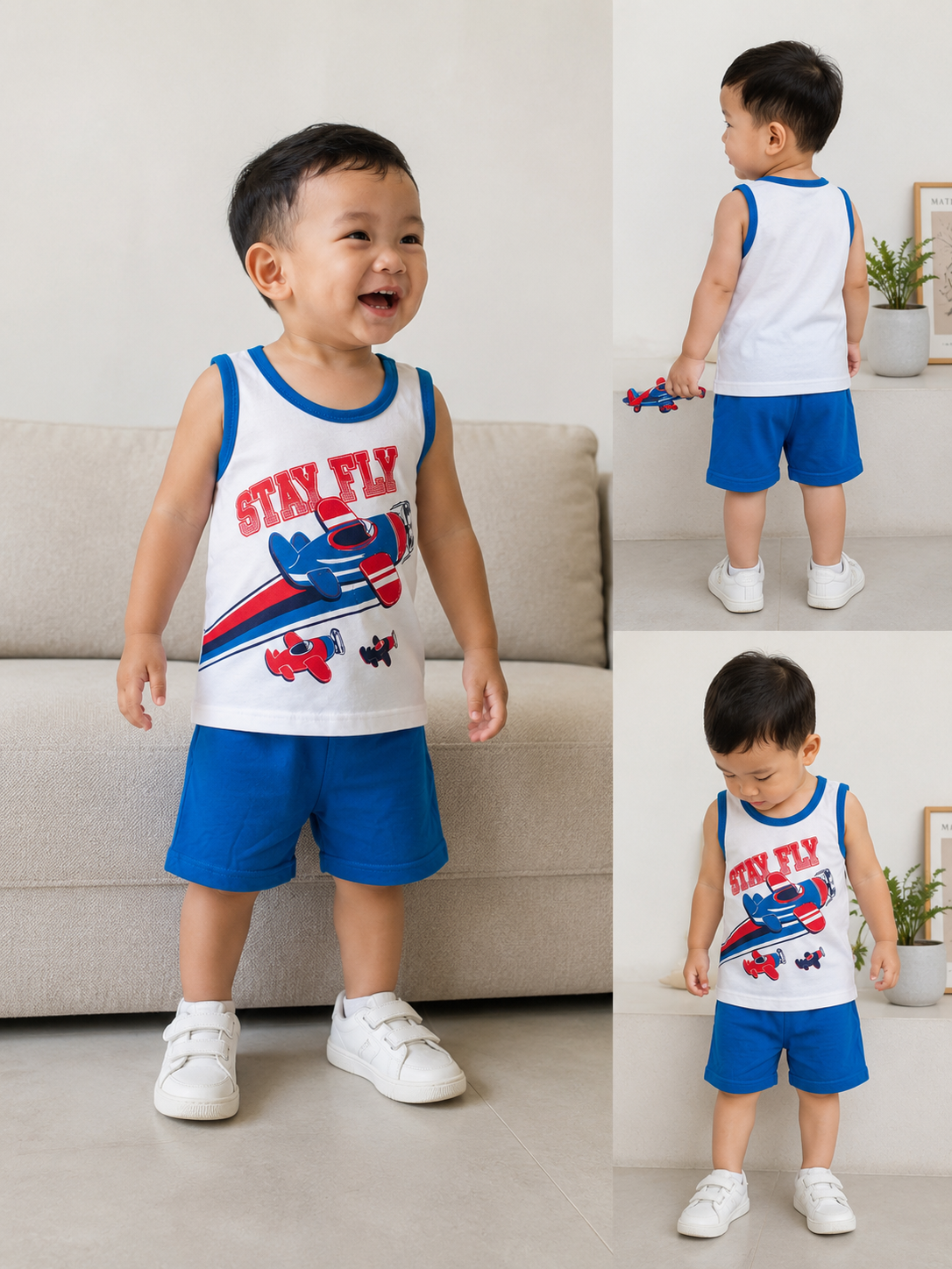 Teddy Boom Boys Cotton Singlet & Shorts Set | Stay Fly Print | 12–24 Months