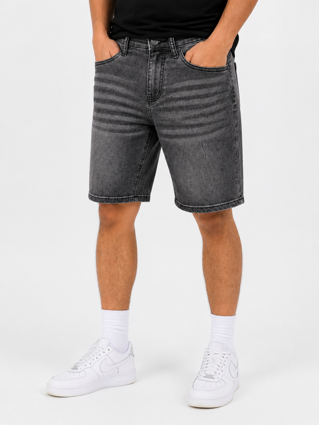 Men's Washed Grey Denim Shorts | Classic Straight Fit