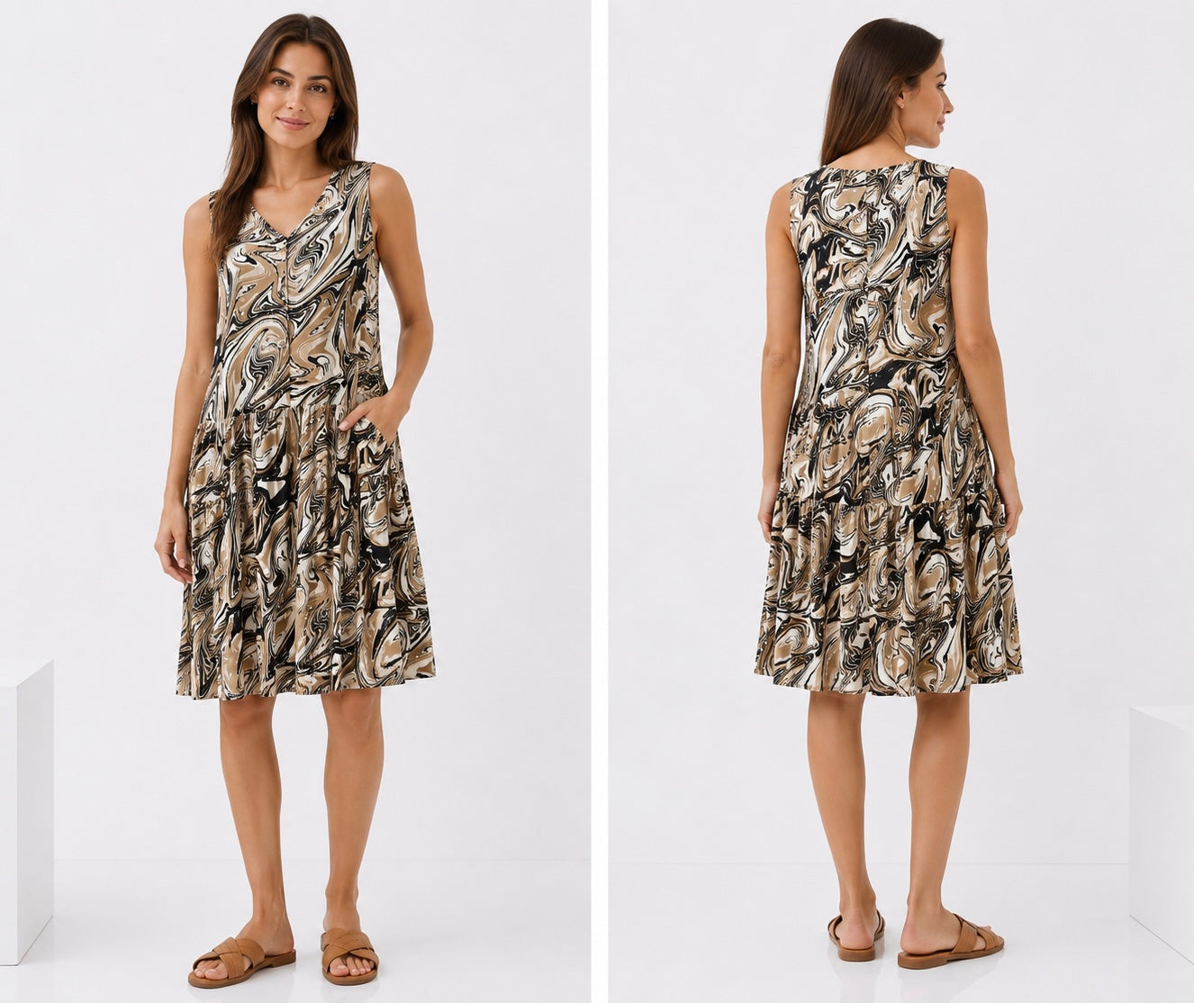Abstract Print Drop Waist Dress