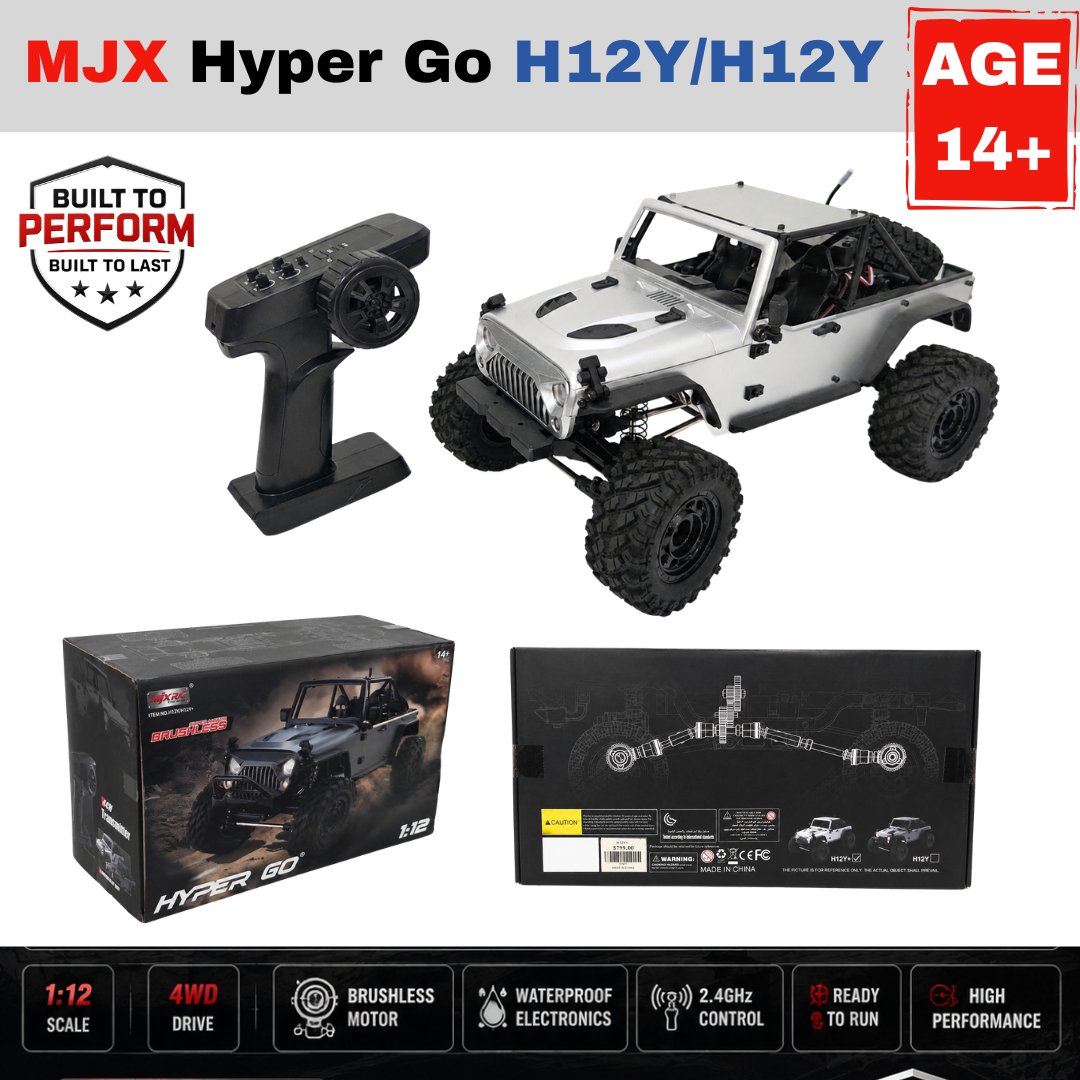 MJX Hyper Go H12Y 1:12 Brushless 4WD RC Rock Crawler Truck – Waterproof RTR Off-Road Remote Control Car