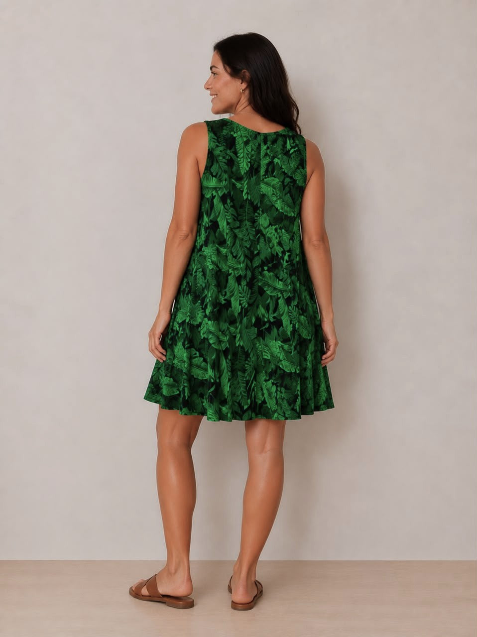 Women's Tropical Leaf Sleeveless Shift Dress