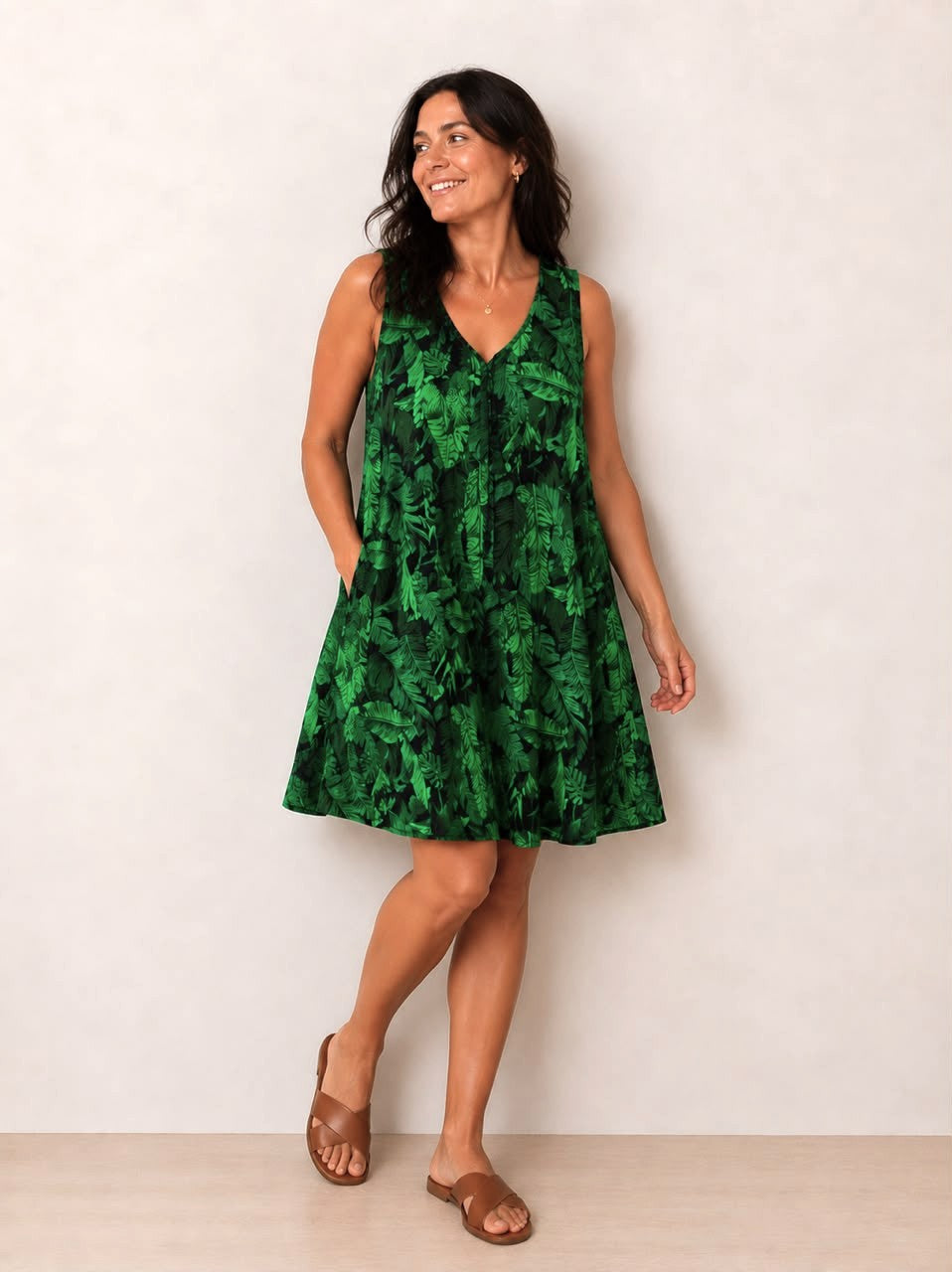 Women's Tropical Leaf Sleeveless Shift Dress