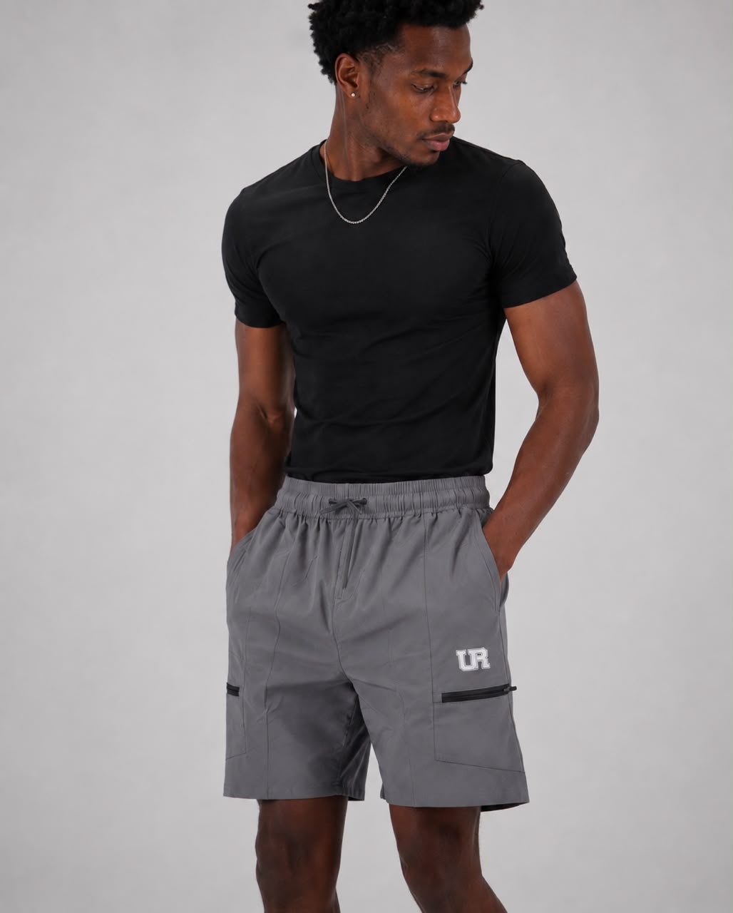 Men’s Cargo Shorts UR-3 with Rampage Logo – Grey