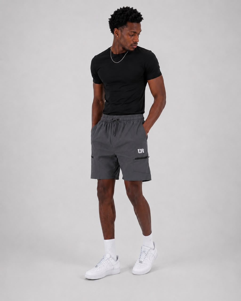 Men’s Cargo Shorts UR-3 with Rampage Logo – Grey