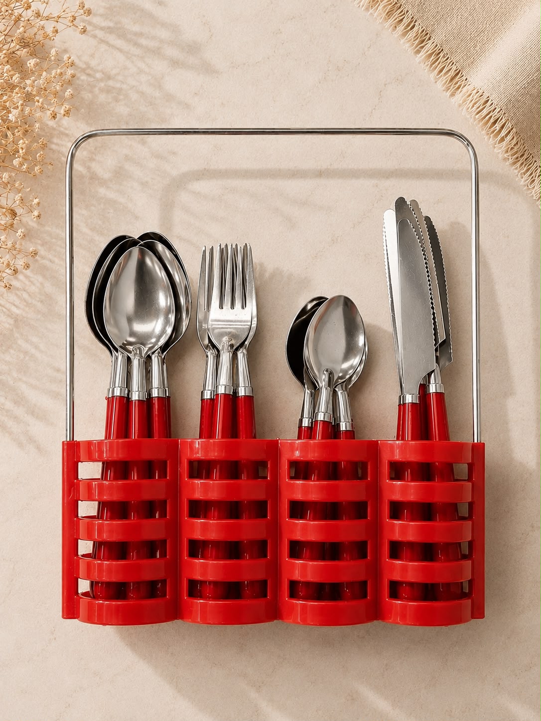 JIALE 24-Piece Stainless Steel Cutlery Set with Holder – Multicolor A1110