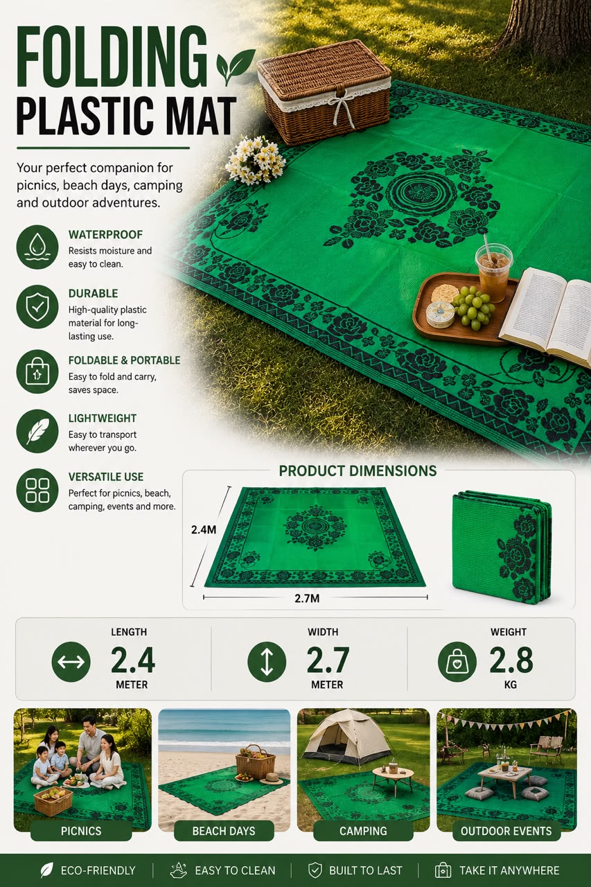 Folding Plastic Outdoor Mat – 2.4 × 2.7m