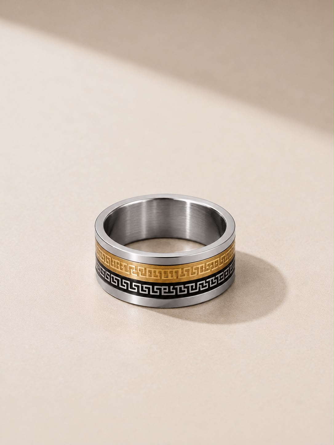 Greek Key Black & Gold Ring