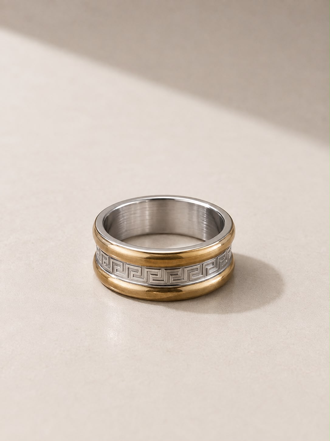Greek Key Two-Tone Ring