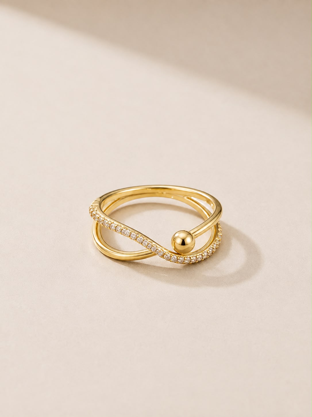 Gold-Tone Double Band Crystal Ring