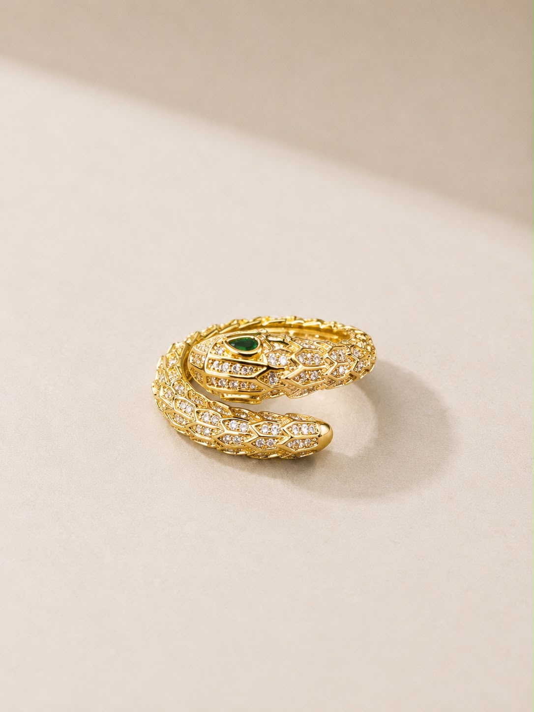 Gold-Tone Snake Crystal Statement Ring