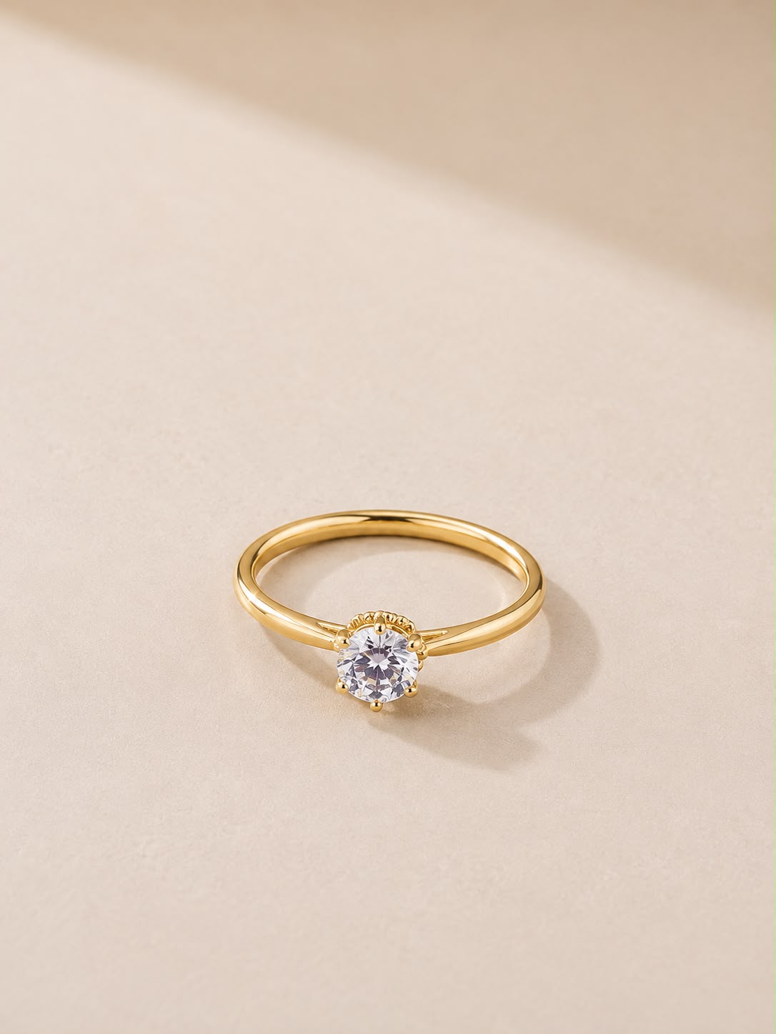 Classic Gold-Tone Solitaire Crystal Ring