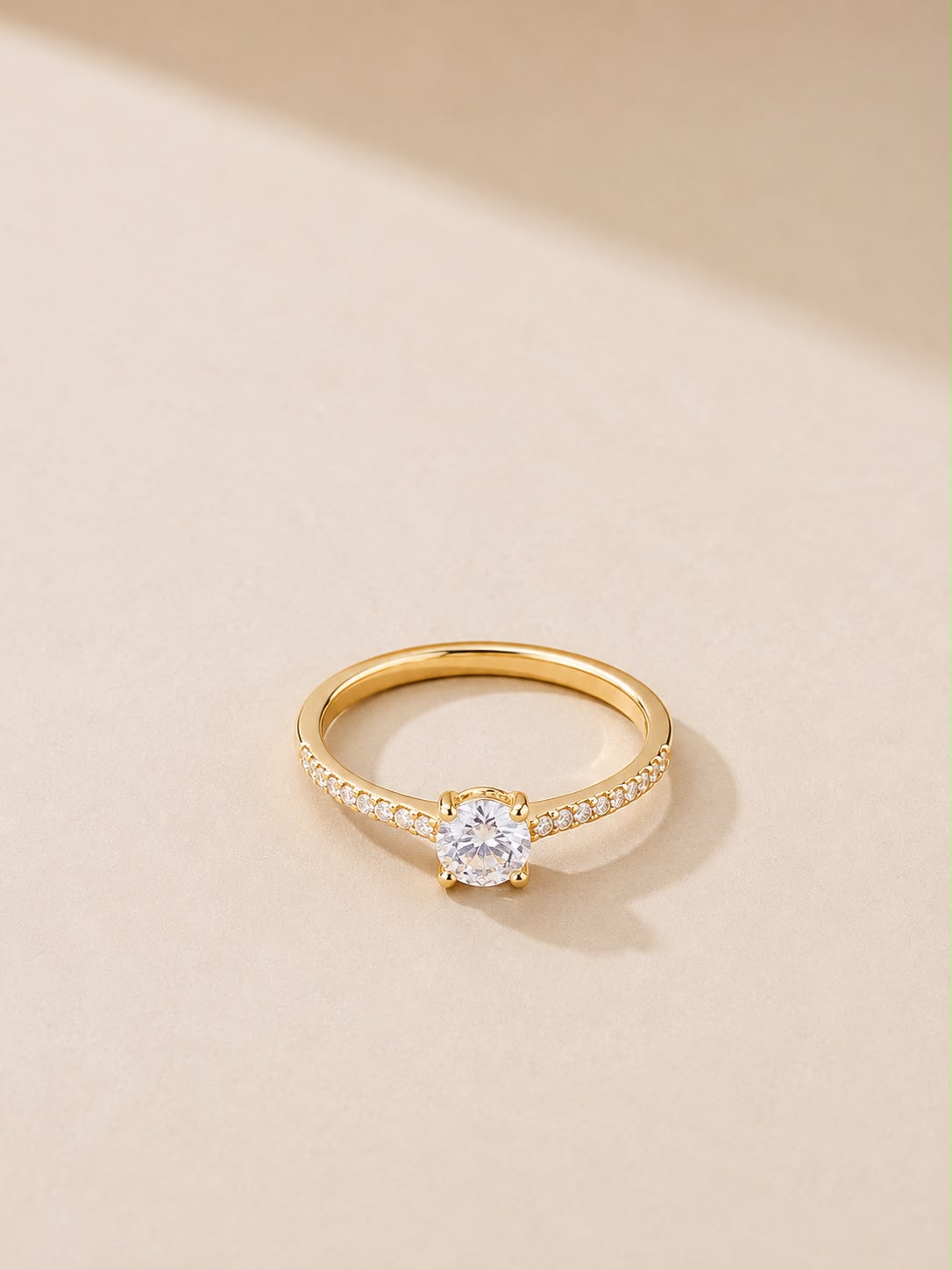 Gold-Tone Solitaire Pavé Crystal Ring