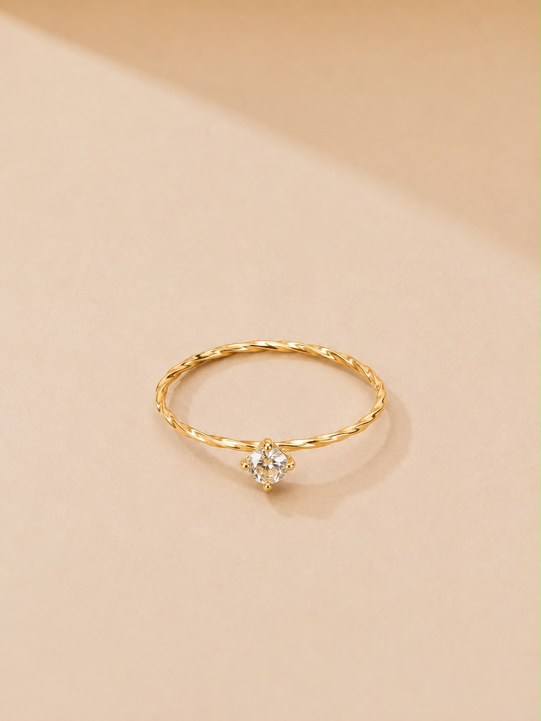 Gold-Tone Twisted Band Crystal Ring