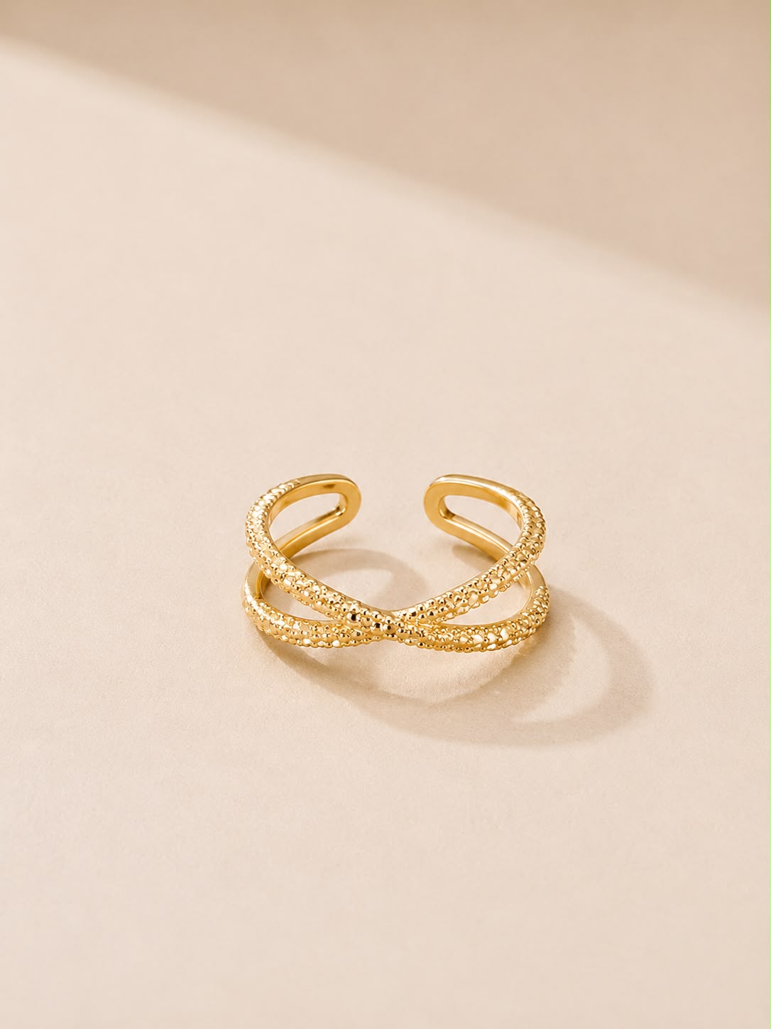Gold-Tone Textured Double-Band Open Ring