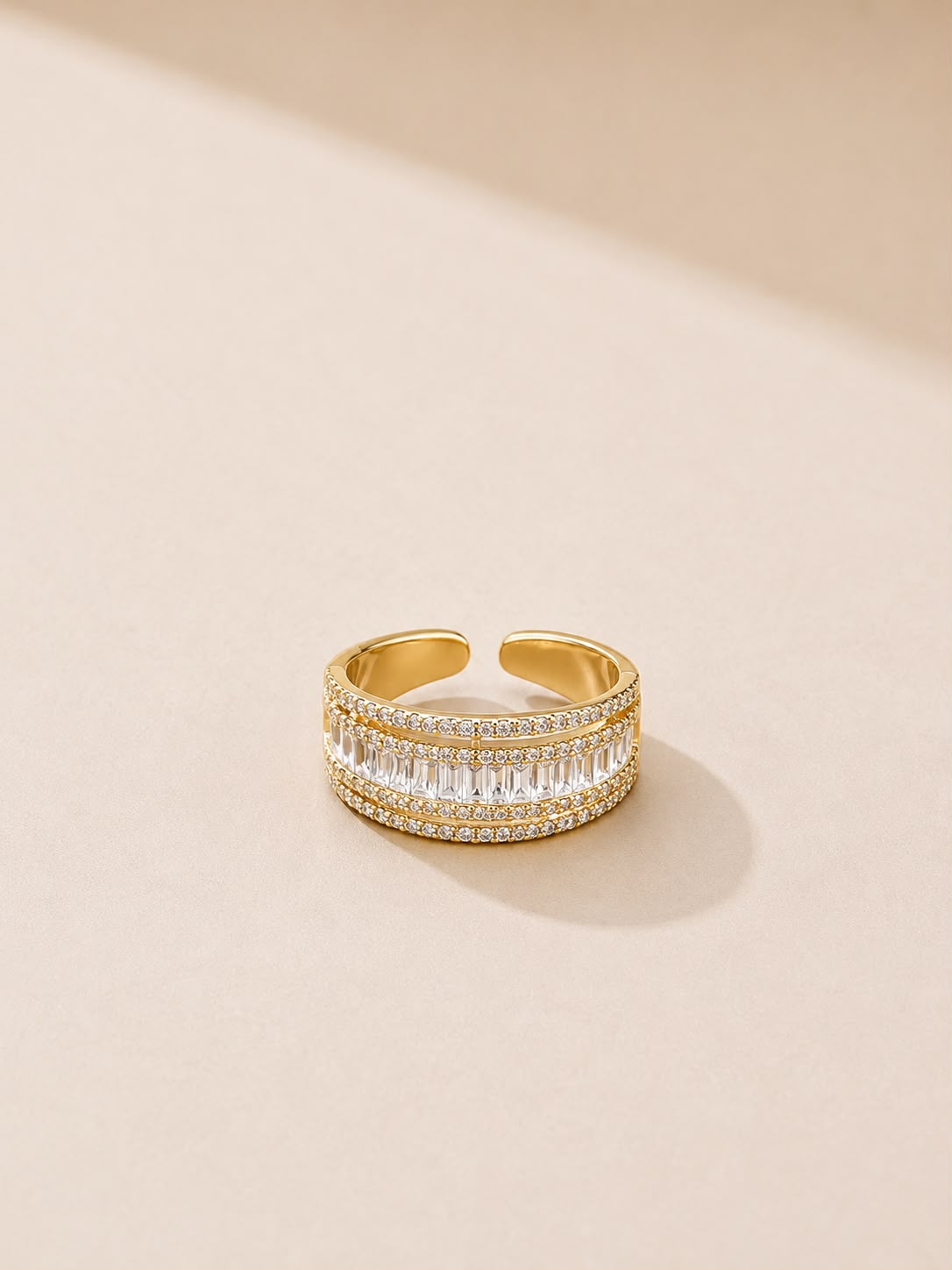 Gold-Tone Crystal Baguette Statement Ring