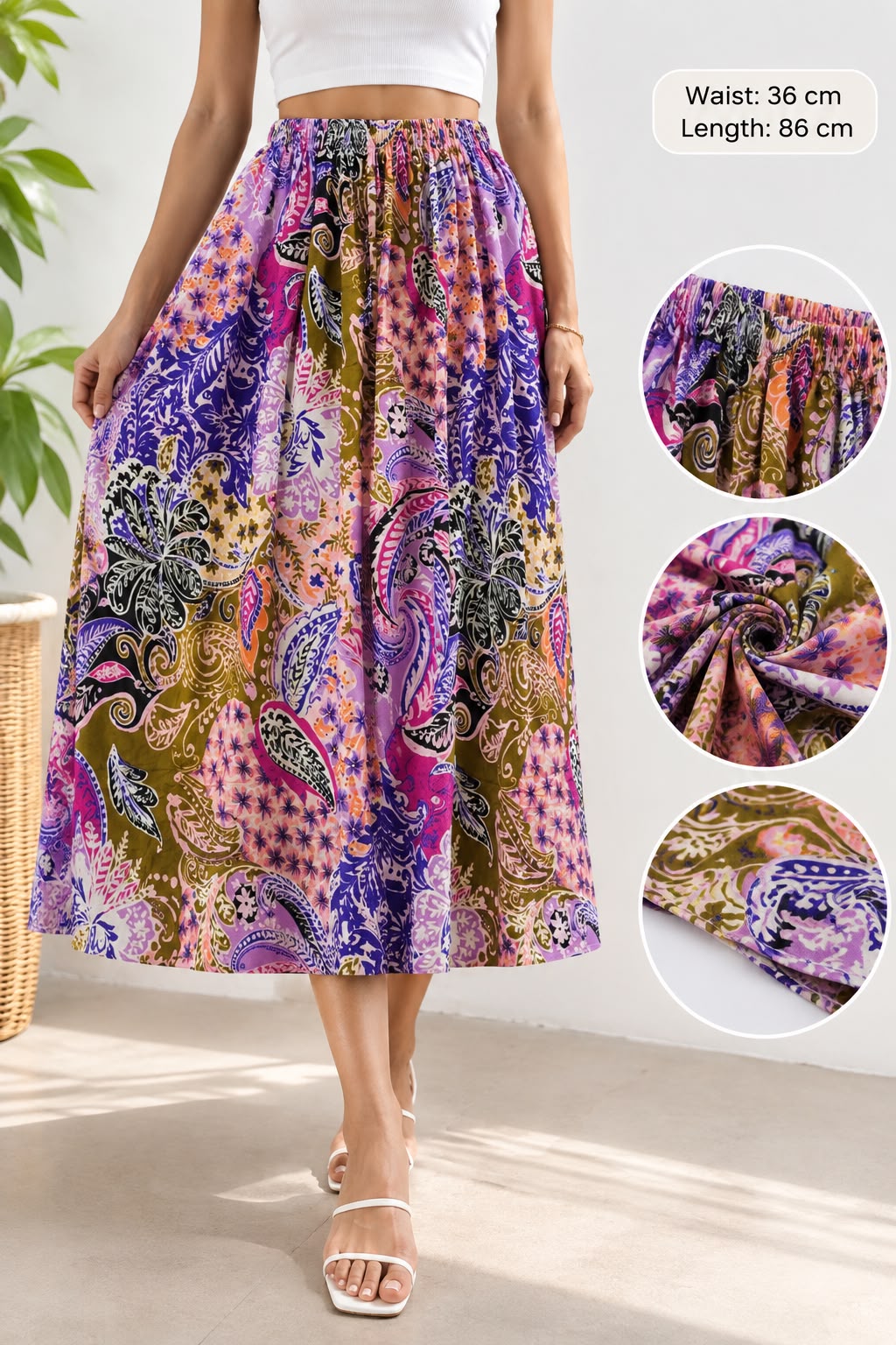 Bohemian Floral Paisley Midi Skirt