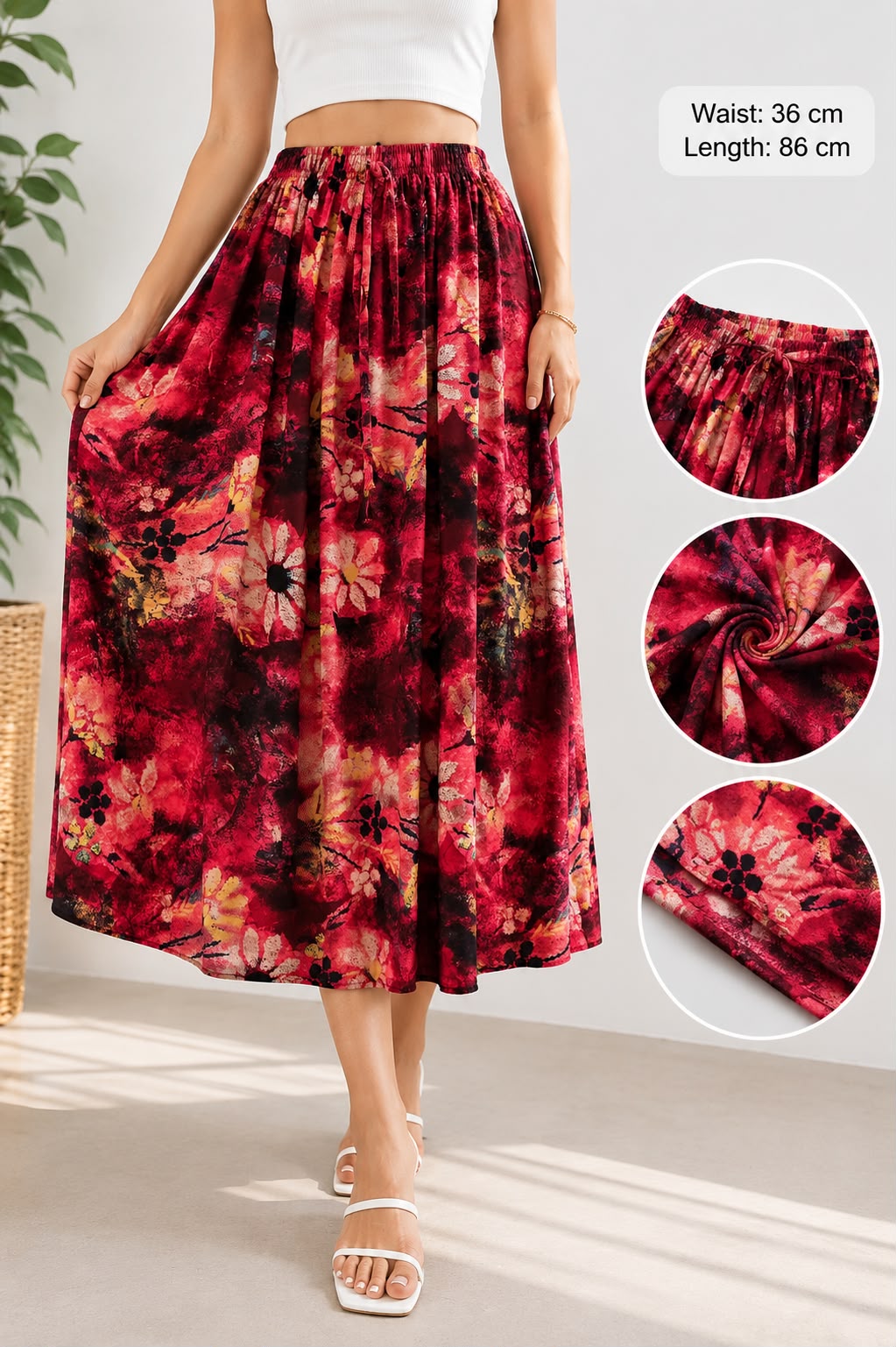 Abstract Floral Midi Skirt