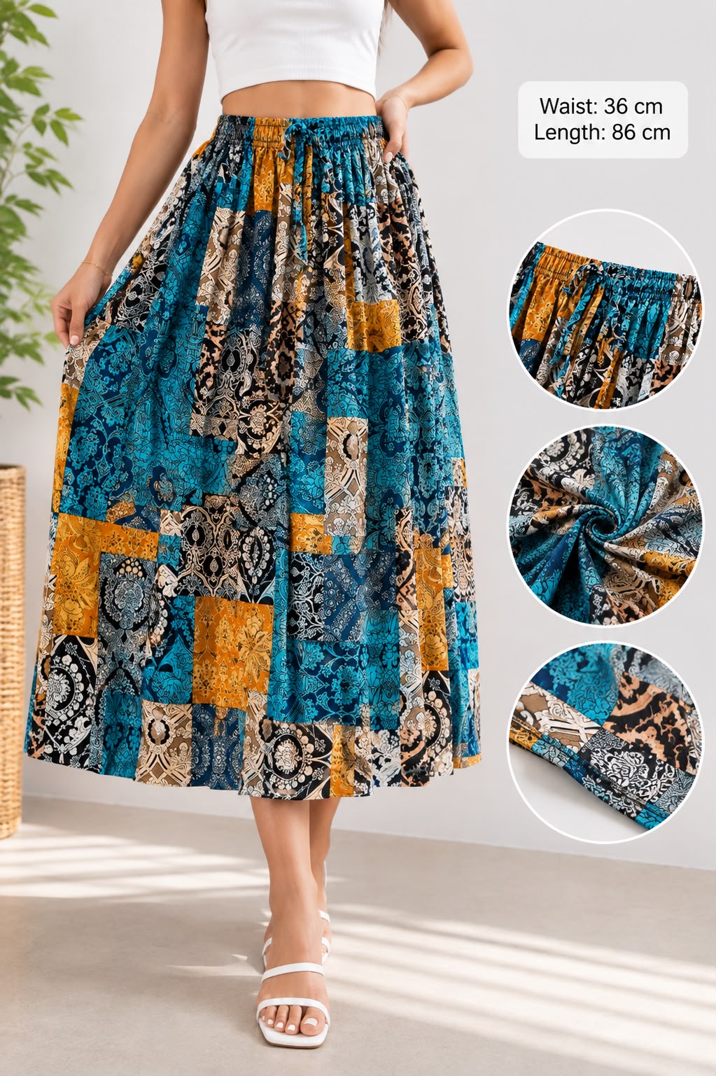 Bohemian Patchwork Midi Skirt
