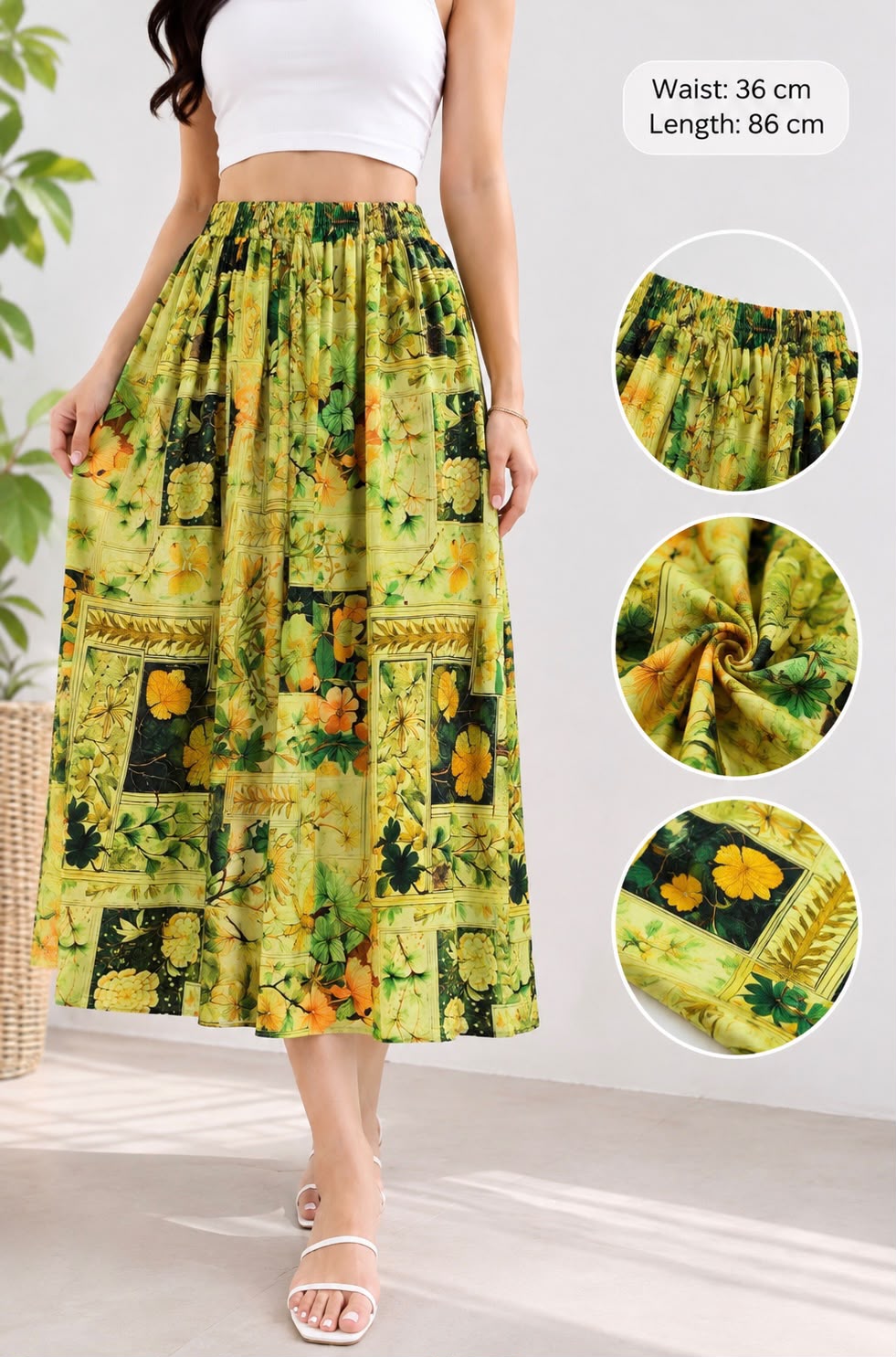 Floral Patchwork Midi Skirt