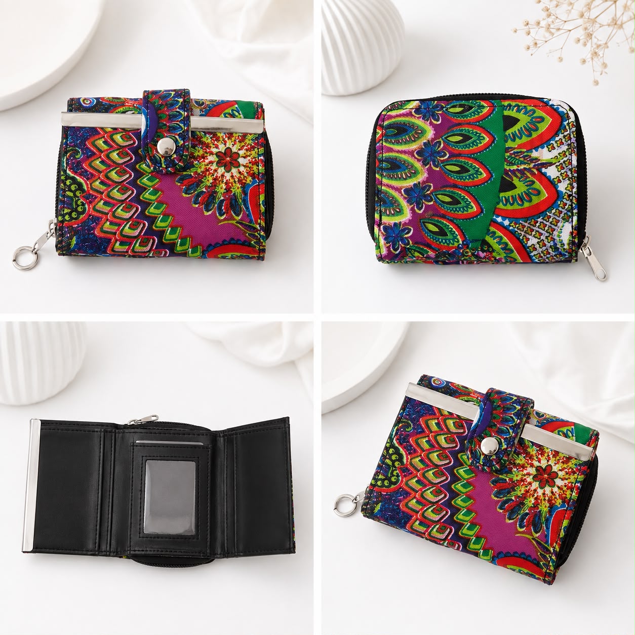 Colorful Bohemian Print Compact Wallet