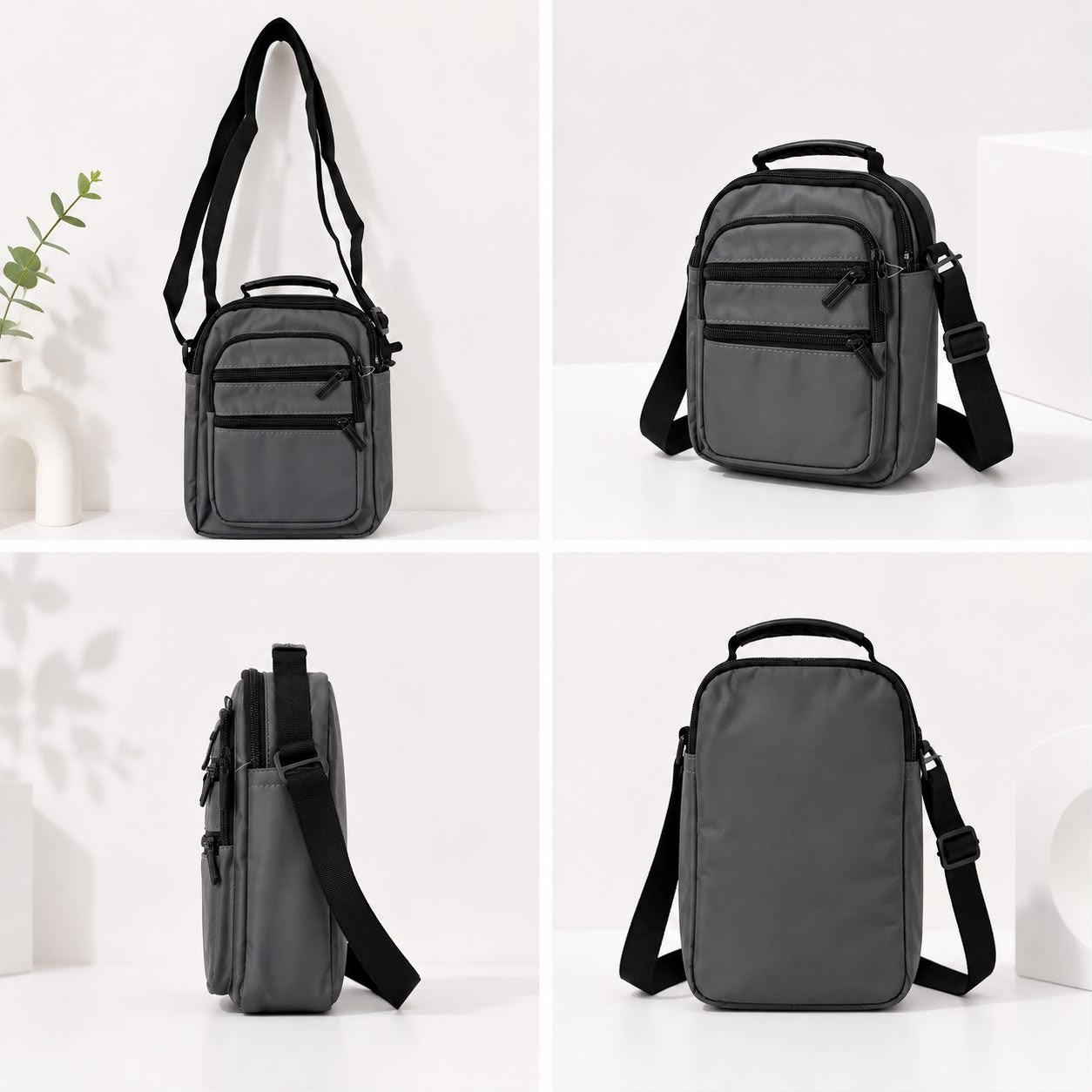 Multi-Pocket Crossbody Shoulder Bag – Charcoal Grey