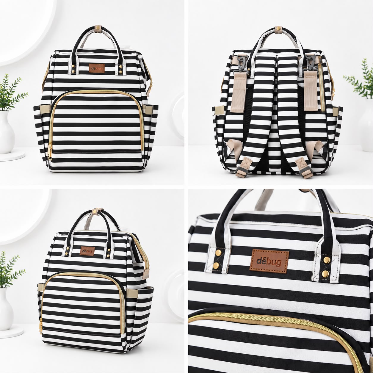 Striped Baby Mommy Backpack – Black & White