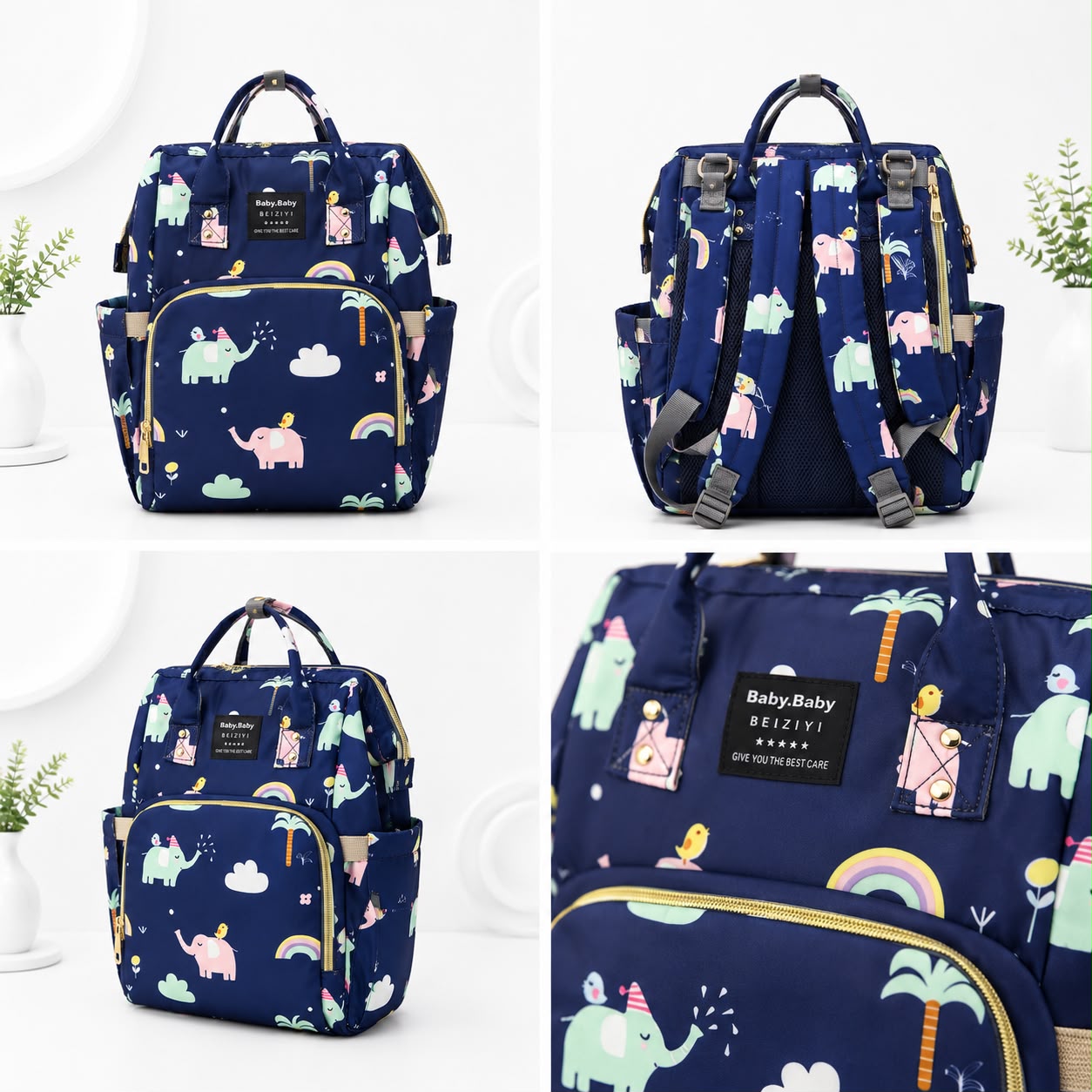 Elephant Print Baby Mommy Backpack – Assorted Colors