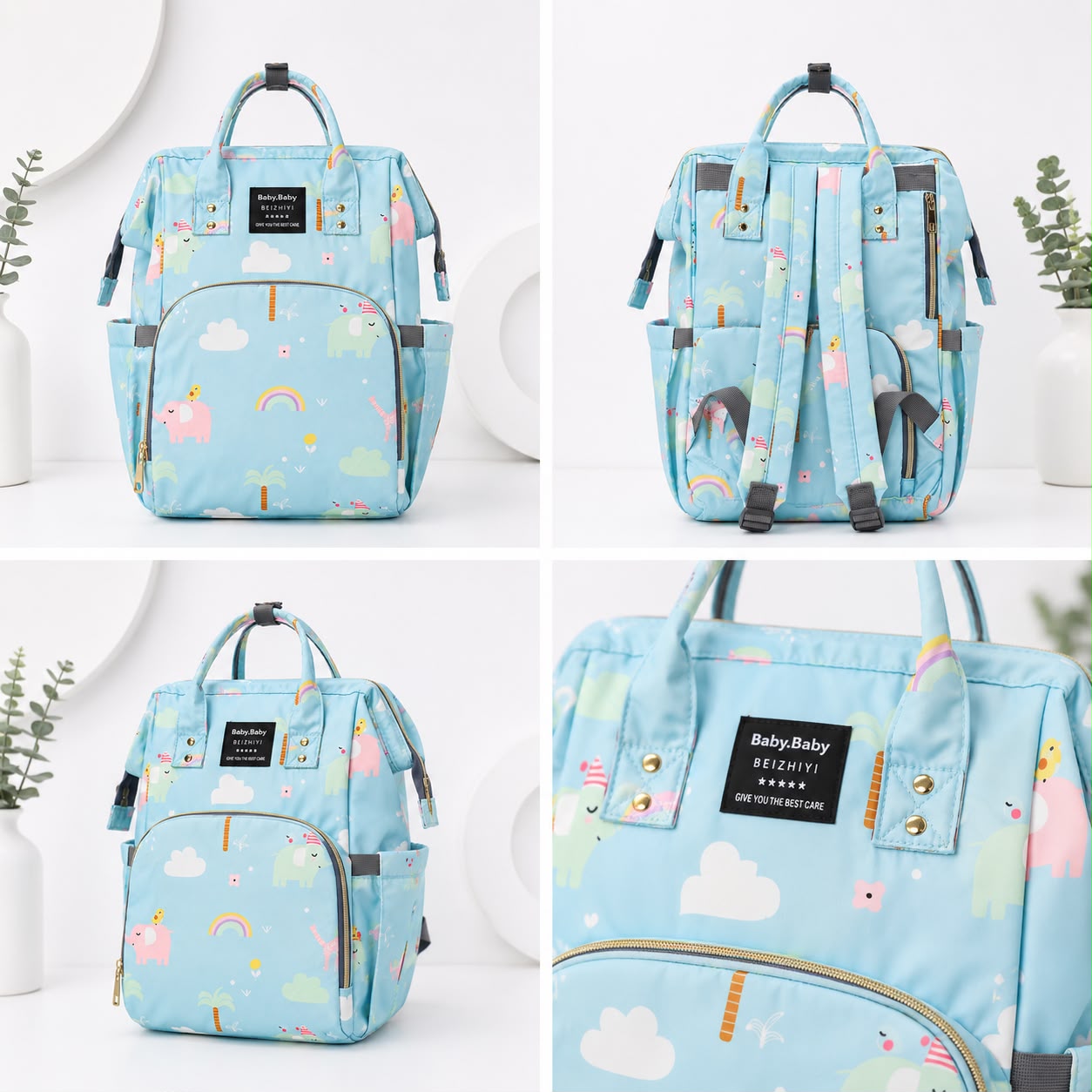 Elephant Print Baby Mommy Backpack – Assorted Colors