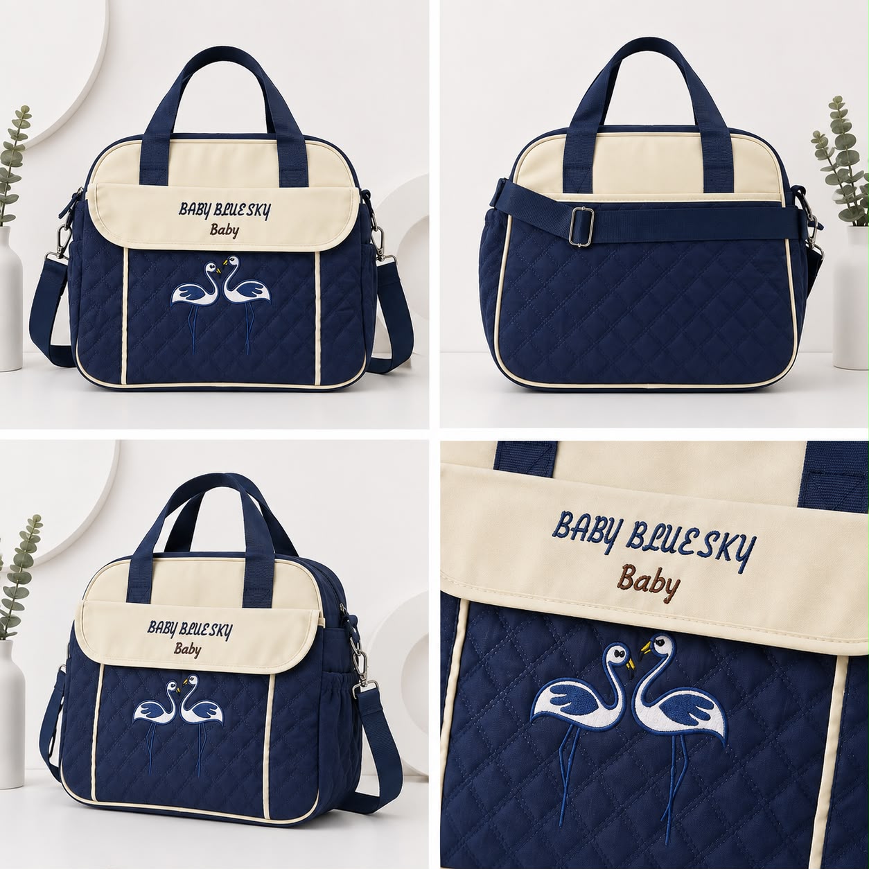 Quilted Baby Mommy Bag with Adjustable Shoulder Strap
