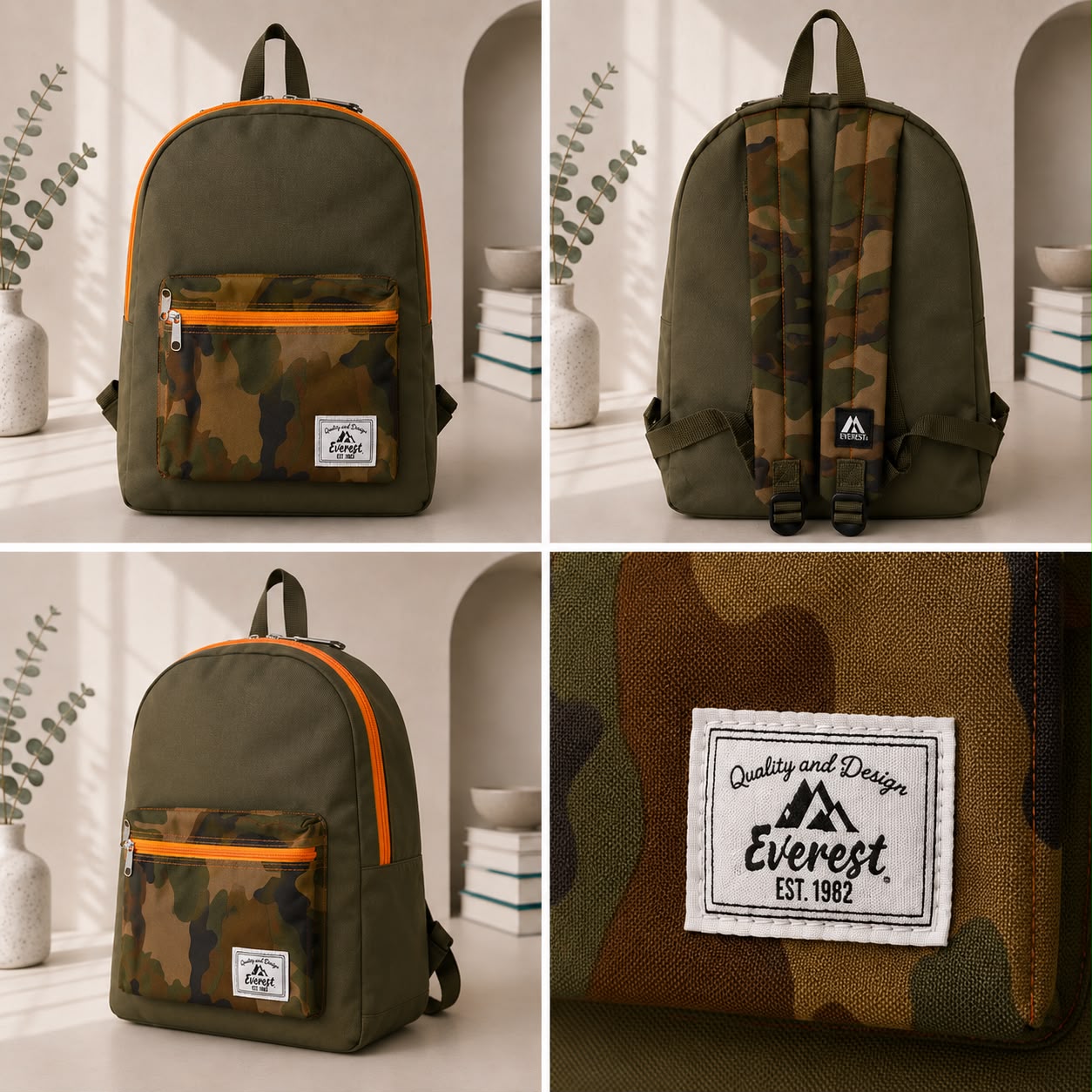 Everest Camo Backpack – Army Green & Orange