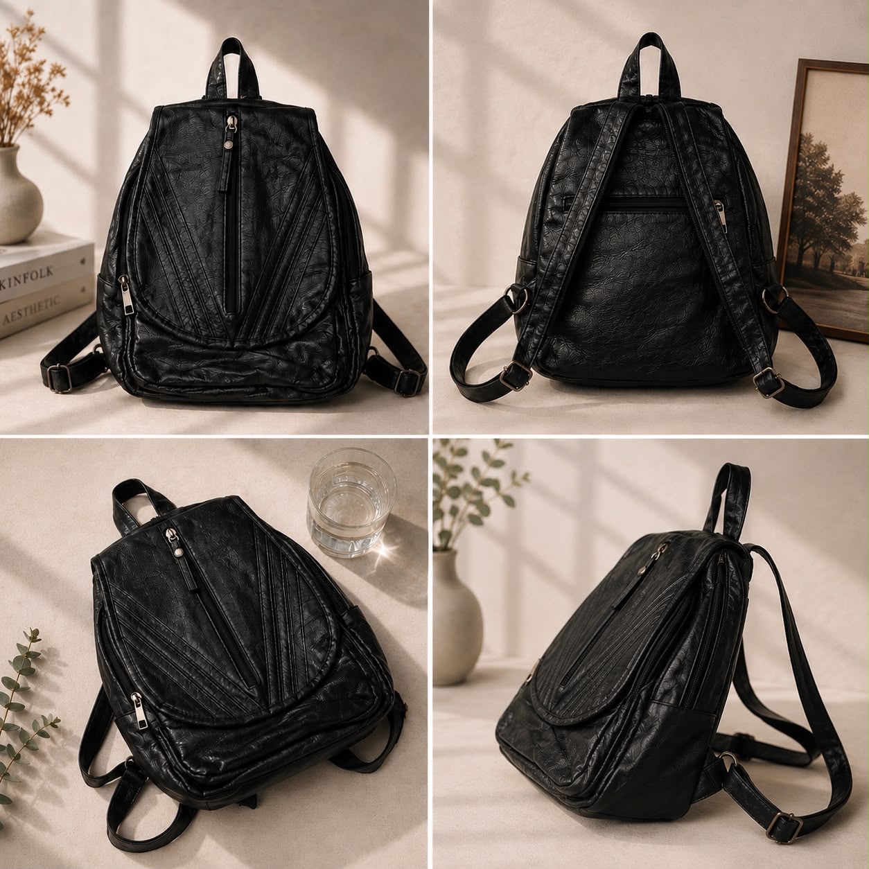 Textured Fashion Backpack – Black