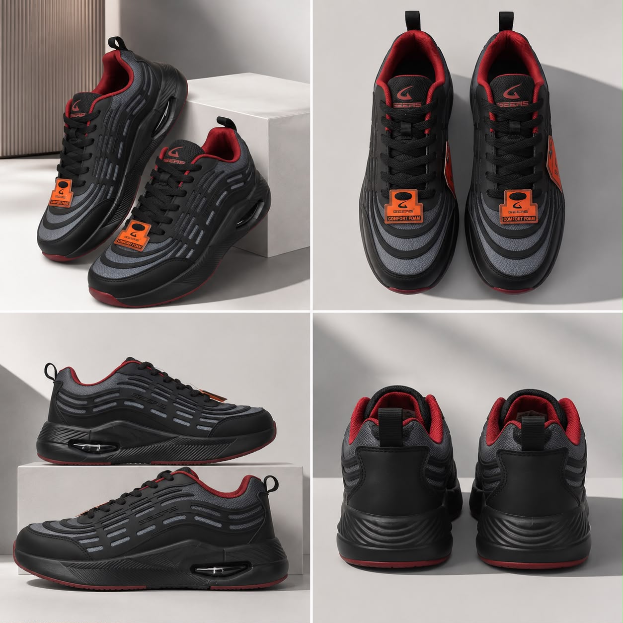 Men’s Comfort-Foam Athletic Sneakers – Black