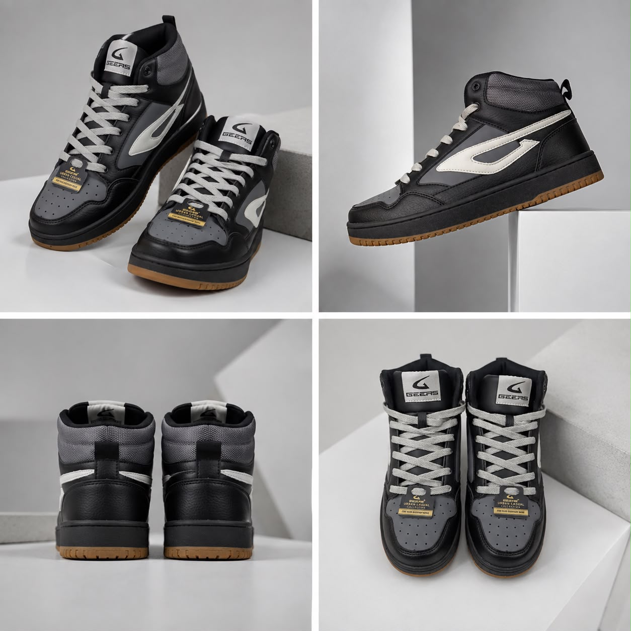 Men’s Black & Grey High-Top Basketball Shoes