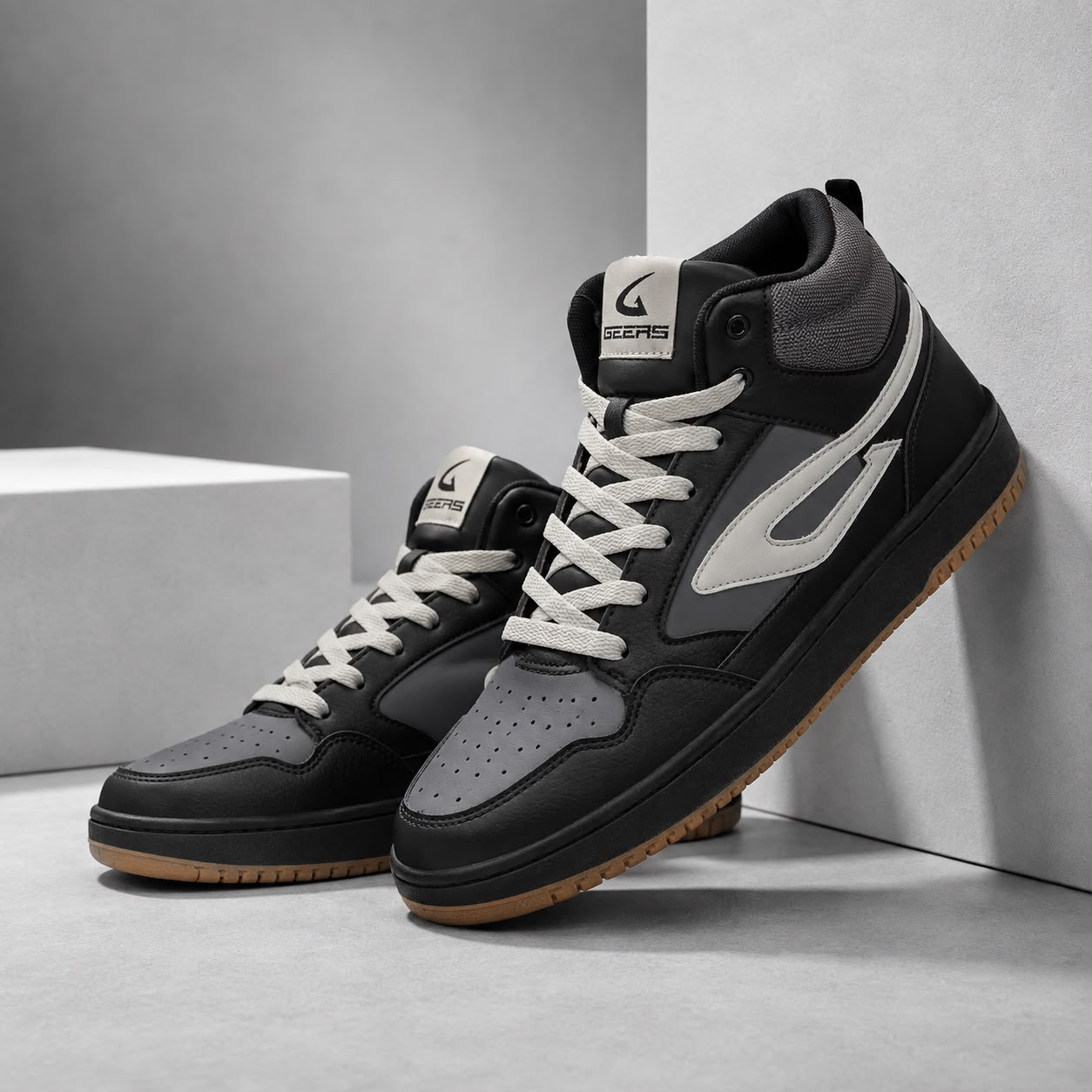 Men’s Black & Grey High-Top Basketball Shoes