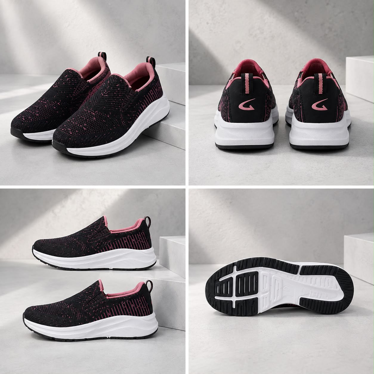 Women’s Black & Pink Slip-On Walking Shoes – Size 10