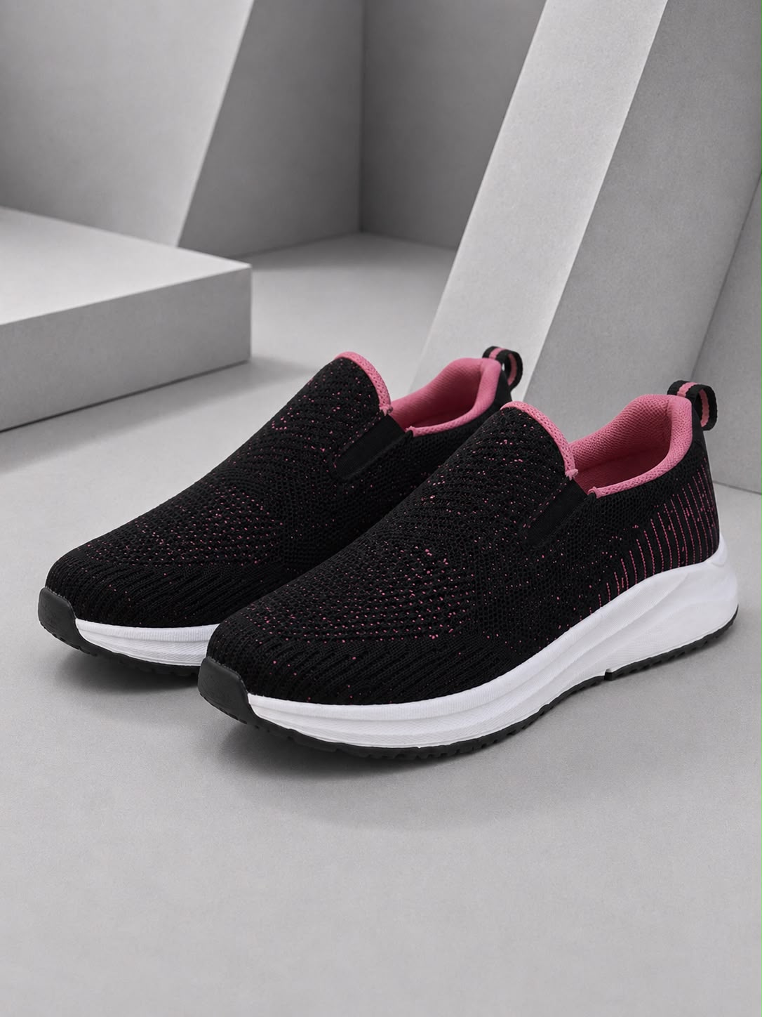 Women’s Black & Pink Slip-On Walking Shoes – Size 10