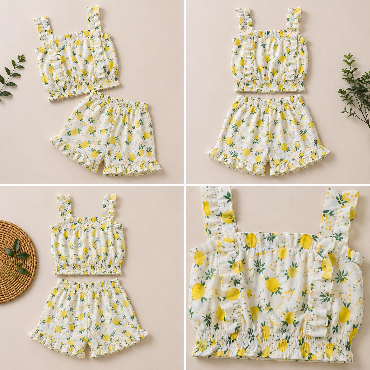 Girls’ Lemon-Print Ruffle Top & Shorts Set