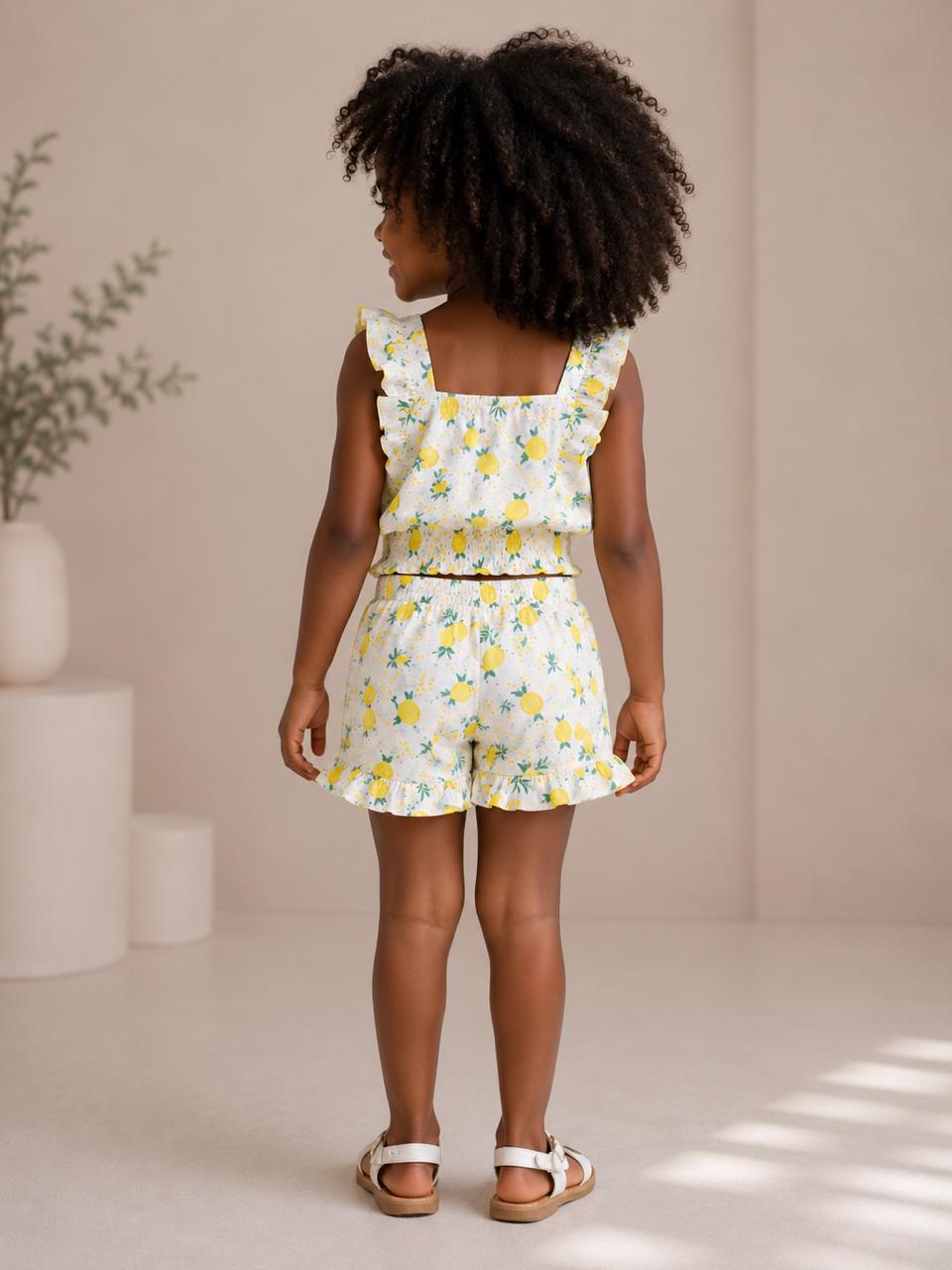 Girls’ Lemon-Print Ruffle Top & Shorts Set