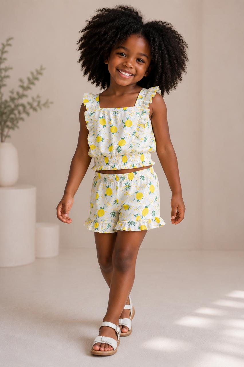 Girls’ Lemon-Print Ruffle Top & Shorts Set